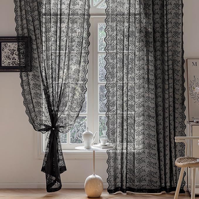 Anmao Vintage Lace Curtains 45 Inches Long 2 Panels Set, Romantic Elegant Light - Image 4
