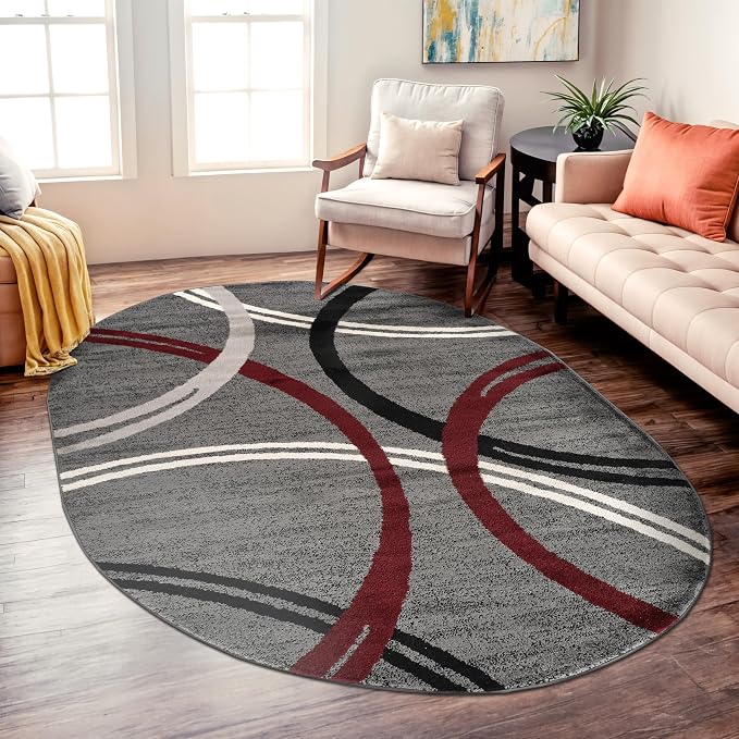 Rugshop Modern Wavy Circles Design Non-Shedding Oval Rug, Carpet - Image 8