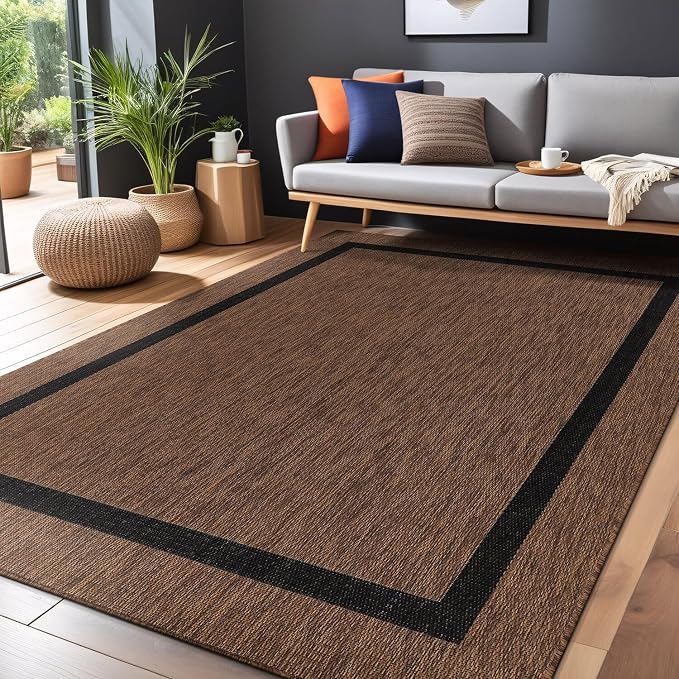Bordered Outdoor Rug 9x12 Washable Outside Carpet - Image 4