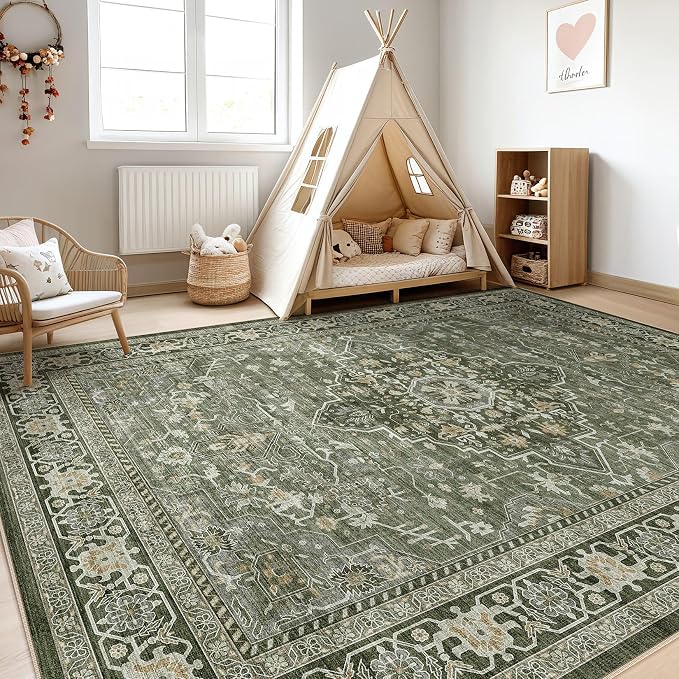 10x12 Area Rug Living Room: Washable Boho Large Neutral Vintage Soft Rugs Stain - Image 5