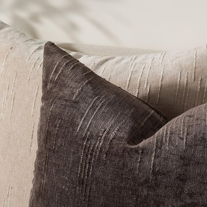 Set of 2 Soft Textured Throw Pillow Covers 18x18, Invisible Zipper Neutral - Image 2