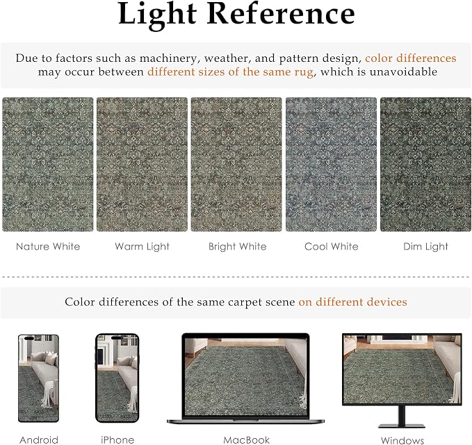 Area Rug 6x9 Gray Living Room Washable Vintage Carpet Non Slip Indoor Retro - Image 2