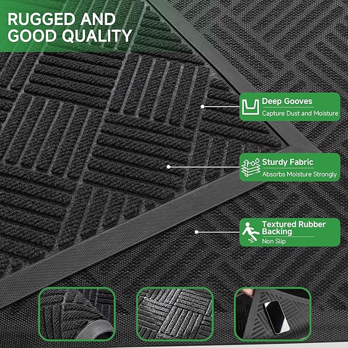 Front Door Mat, Heavy Duty Indoor Outdoor Doormat, Stain and Fade Resistant - Image 3