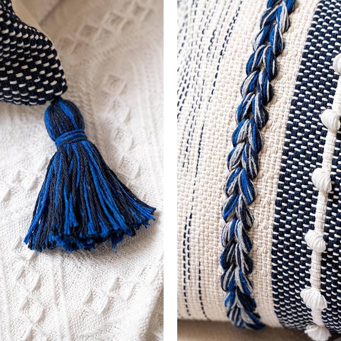 BlissBlush Decorative Lumbar Throw Pillow Cover 14x24 Boho Dark Blue Accent - Image 6