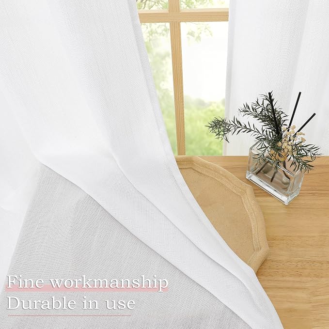 Simplebrand White Faux Linen Textured Semi Sheer Curtains 72 Inches Long 2 - Image 7