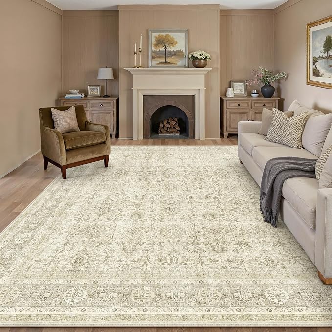 Vintage Area Rug 8x10 Beige Washable Living Room Large Carpet Non Slip Bedroom - Image 5