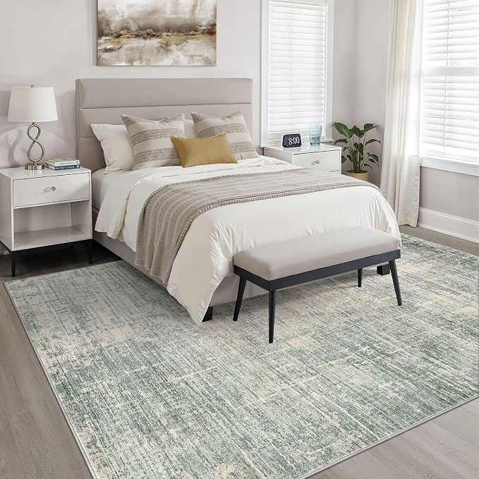 9x12 Area Rug Living Room: Washable Large Neutral Green Rugs Abstract Soft - Image 4