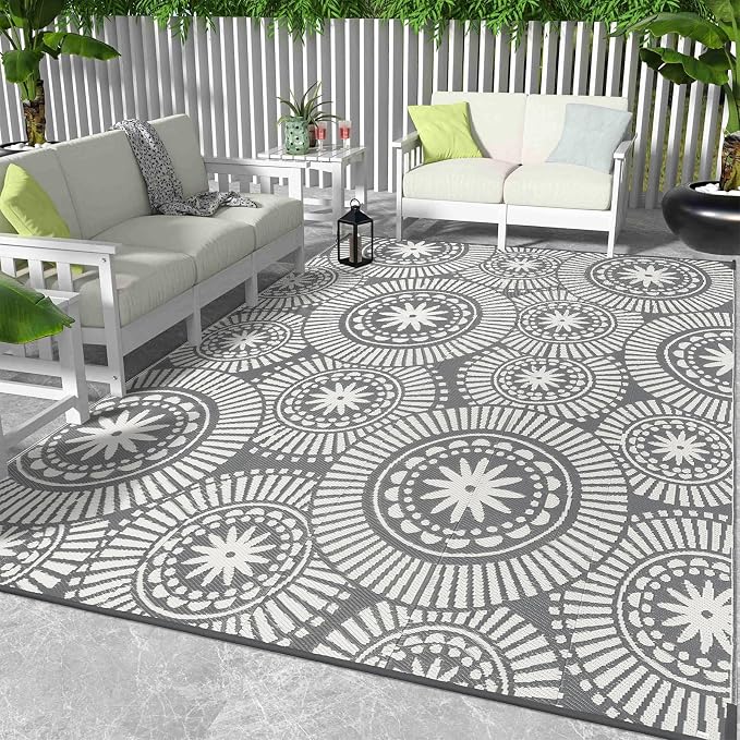 Ileading Large Plastic Outdoor Rug 9x12ft Modern Geometric Style Reversible by Ileading