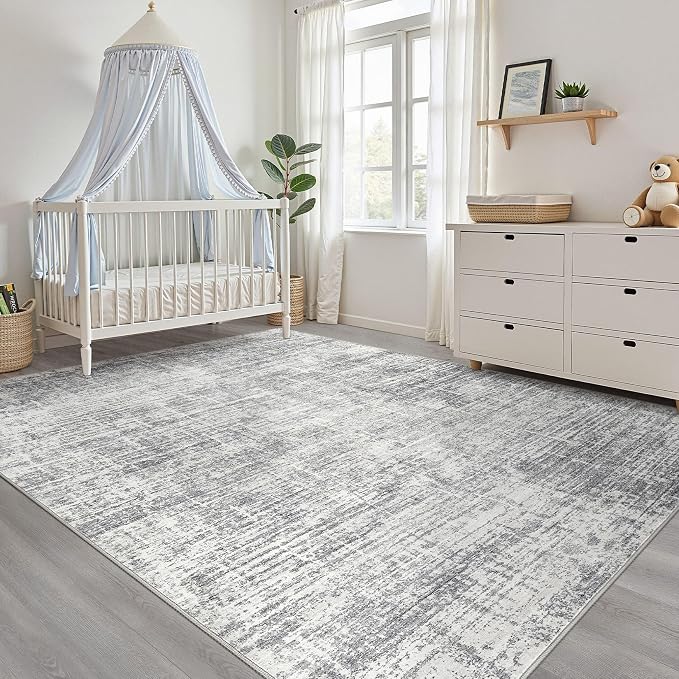 6x9 Area Rugs Living Room: Washable Large Neutral Grey Rug Abstract Soft Modern - Image 8