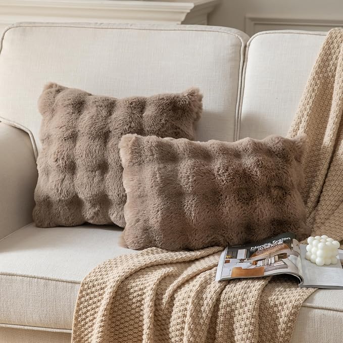 Pack of 2 Thick Plush Throw Pillow Covers Fluffy Wave Faux Fur Decorative - Image 2