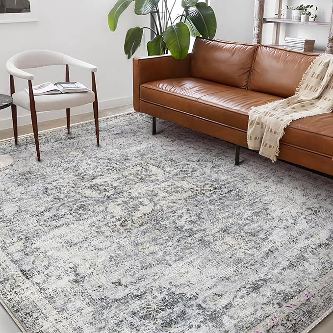 Washable Area Rug 8'x10' Retro Boho Design Non-Shedding Non-Slip Easy Care Ideal - Image 2