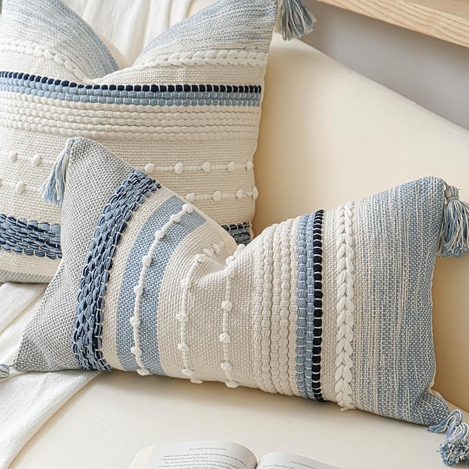 BlissBlush Coastal Blue Boho Decorative Throw Pillow Cover 20x20 Modern - Image 8