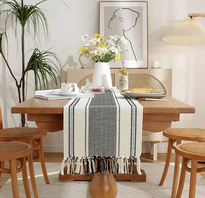 Caflife Boho Table Runner Balck and White - Image 3