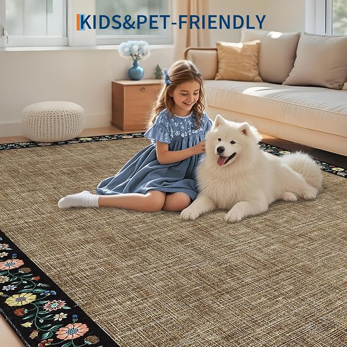 GarveeHome Washable Rugs for Living ROM 8 x 10 Large Area Rug Farmhouse Floral - Image 7