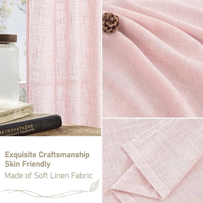 LAMIT 95 Inches Long Pink Linen Curtains - Image 6