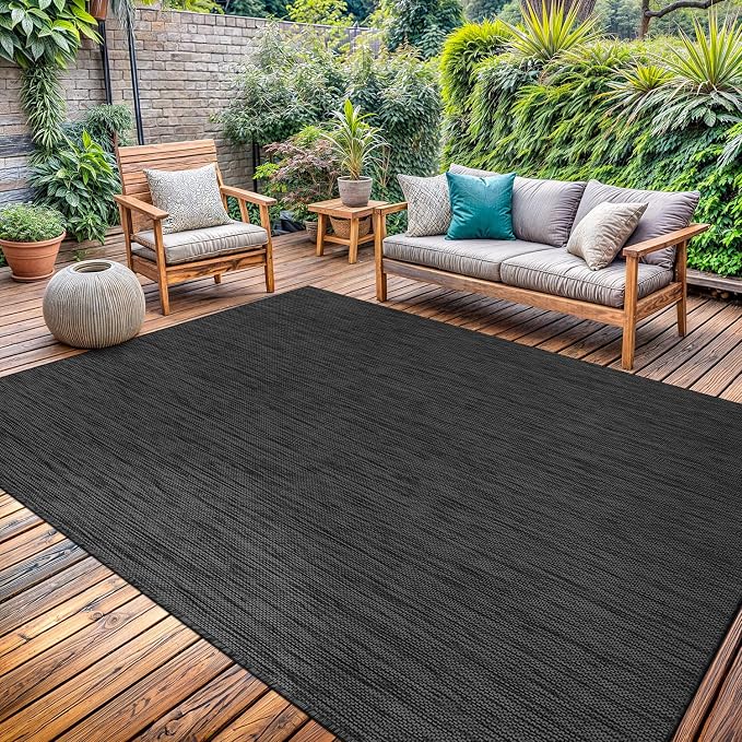 Washable Indoor Outdoor Rug 5x7 Weather Resistant Area Rugs Modern Solid by LenaRug