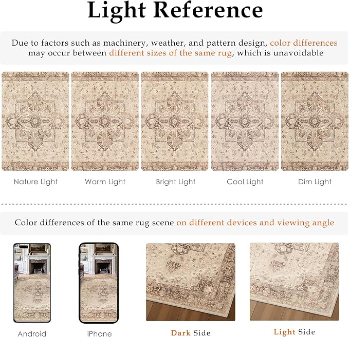 Brown 6x9 Area Rug Washable Vintage Living Room Carpet Non Slip Retro - Image 9