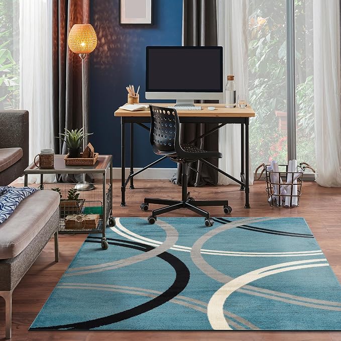 Rugshop Modern Wavy Circles Design Square Rug, Non-Shedding Carpet - Image 8