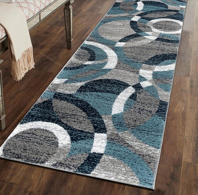 Rugshop Contemporary Modern Circles Abstract Runner Rug 2' x 7'2" Blue - Image 9