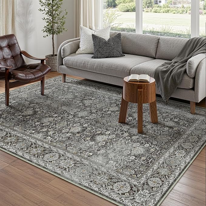 Vintage Area Rug 4x6 Black Entryway Office Washable Carpet Non Slip Bedroom by PureCozy