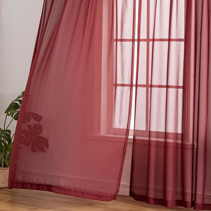 MAIHER Red Pleated Sheer Curtains 90 Inch Length - Image 7