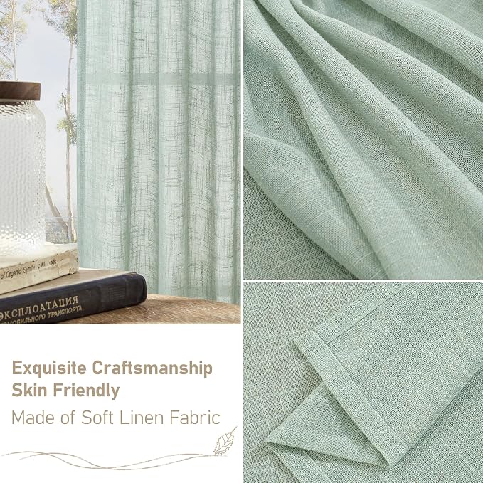 LAMIT Short Linen Window Curtains 30 Inches Long 2 Panels, Light Sage Semi - Image 6