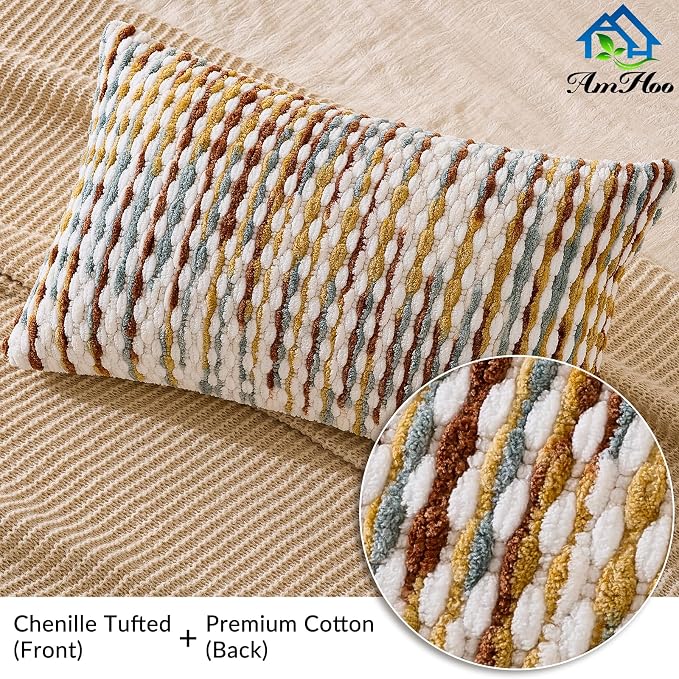 AmHoo Set of 2 Boho Chenille Pillow Cover Decorative Tufted Pillowcase - Image 4