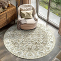 jinchan Fiora Round Rug 6ft Area Rugs Vintage Floral Distressed Design by JINCHAN