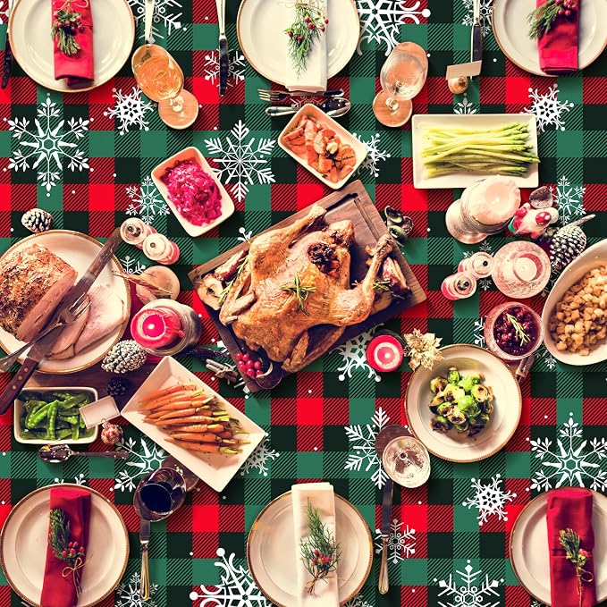 6Pcs Christmas Buffalo Plaid Snowflake Party Tablecloths Decorations, Plastic - Image 8