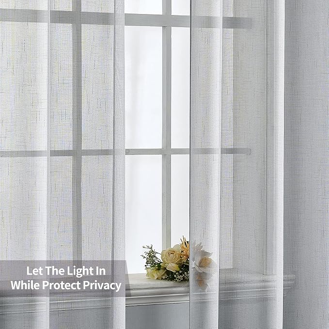 MIULEE 2 Panel Natural Linen Semi Sheer Window Curtains - Image 4