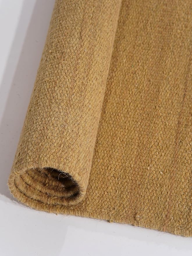 Rugsotic Carpets Hand Woven Flat Weave Kilim Wool 6'x9' Area Rug Solid Gold - Image 6