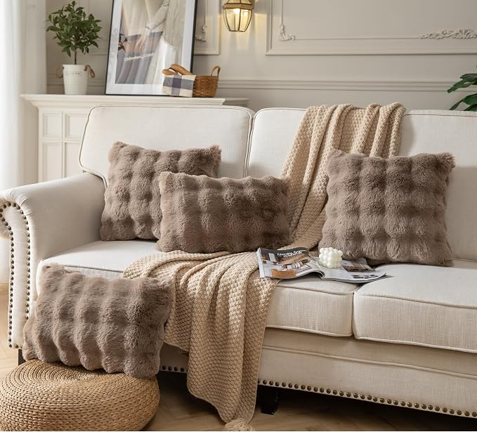Pack of 2 Thick Plush Throw Pillow Covers Fluffy Wave Faux Fur Decorative - Image 3