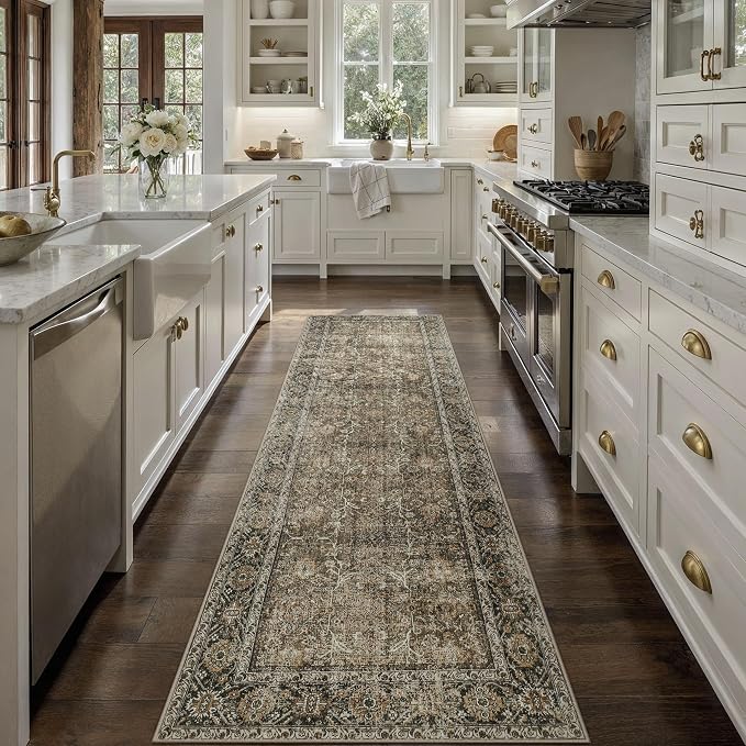 Brown Runner Rug 3x12 Vintage Area Carpet Hallway Long Indoor Kitchen Washable - Image 6