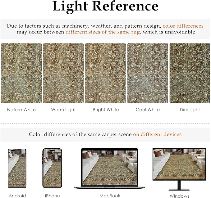Area Rug 6x9 Brown Living Room Washable Vintage Carpet Non Slip Indoor Retro - Image 3