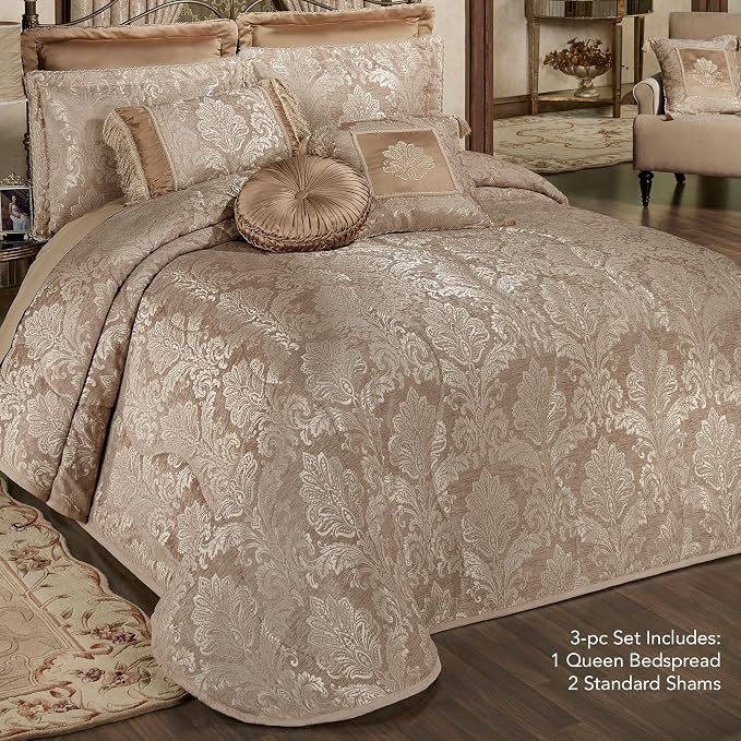 Touch of Class Camelot Luxury Bedding | Neutral Almond | Matte Satin Damask on - Image 2