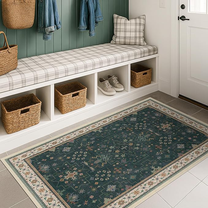 Dark Green Oushak 3x4 Large Entryway Rug - Image 3