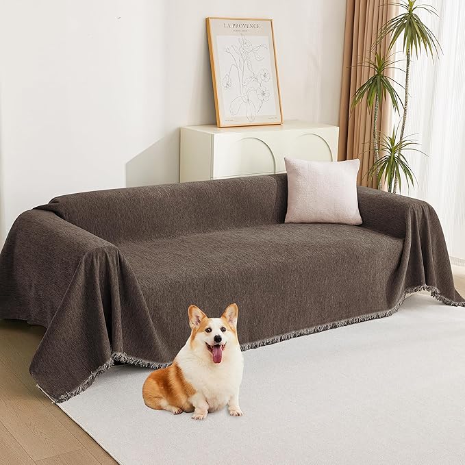 MYSKY HOME Loveseat Cover Deep Chocolate Couch Cover Sectional Couch Covers by MYSKYHOME