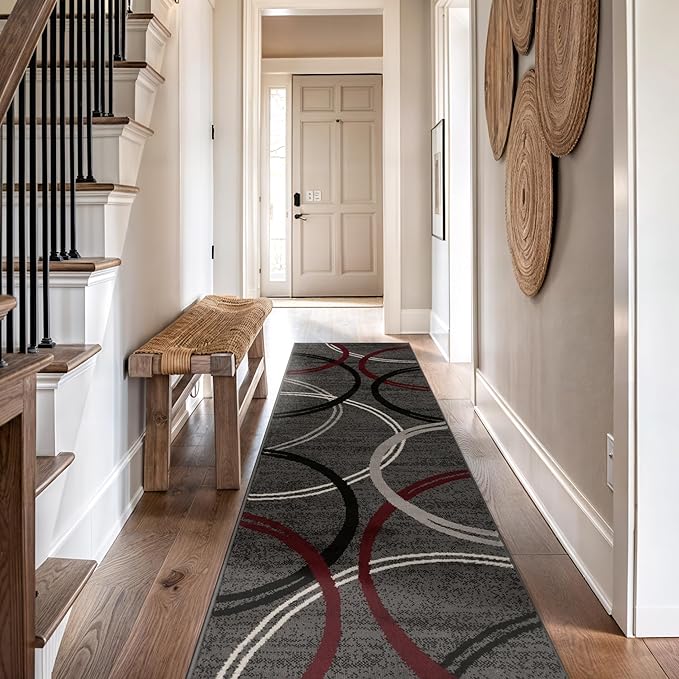 Rugshop Modern Wavy Circles Design Non-Shedding Runner Rug, Carpet by Rugshop