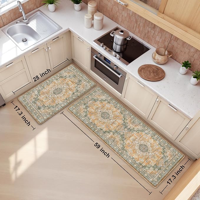 Boho Kitchen Mats for Floor 2 Piece Set Anti Fatigue Cushioned PVC Kitchen Rugs - Image 2