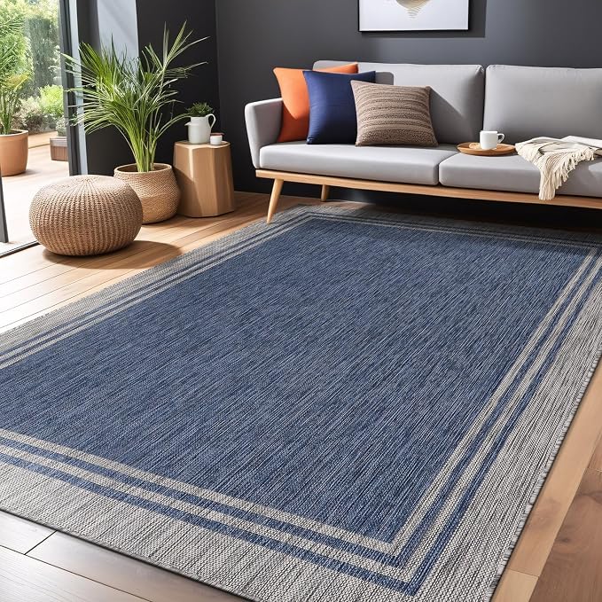 Bordered Outdoor Rug 9x12 Washable Outside Carpet - Image 5
