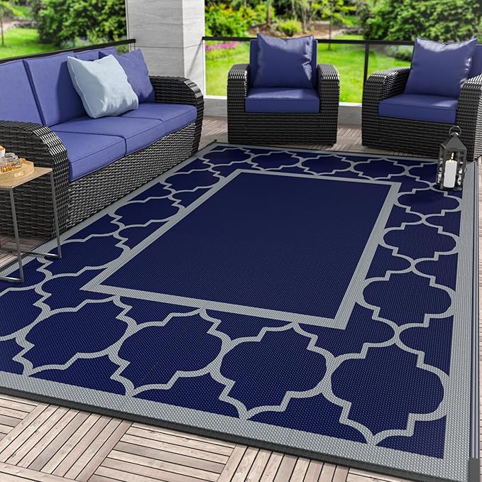 GENIMO Outdoor Rug 5' x 8' Patio Waterproof, Foldable Reversible Plastic Straw by GENIMO