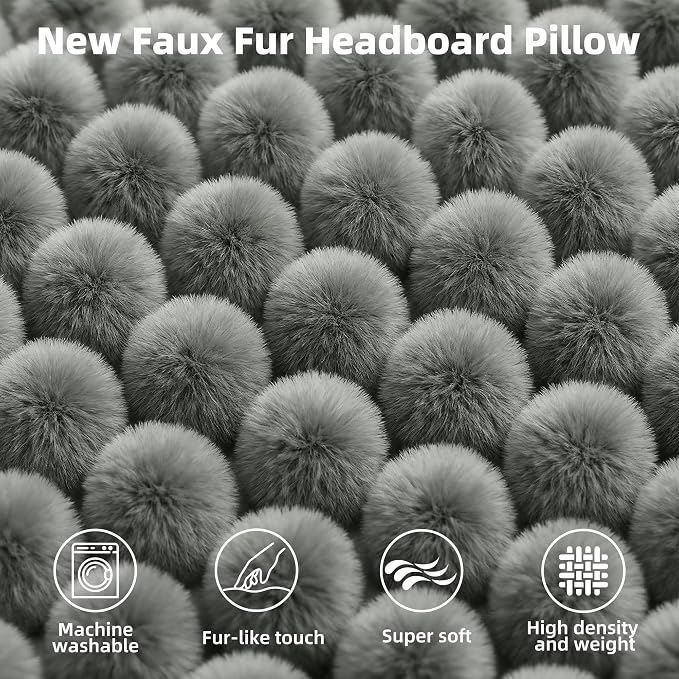 Faux Fur Headboard Pillow Twin Size, Triangular Wedge Backrest - Image 3