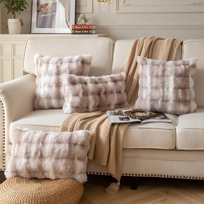 Pack of 2 Thick Plush Throw Pillow Covers Fluffy Wave Faux Fur Decorative - Image 4