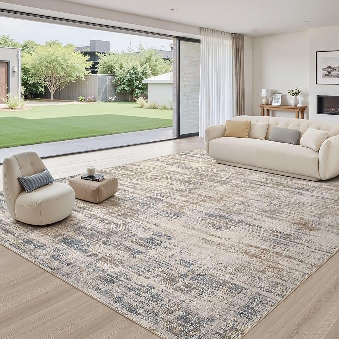 Area Rug for Living Room: 12x15 Washable Neutral Abstract Modern Soft Rugs Non by UERMEI