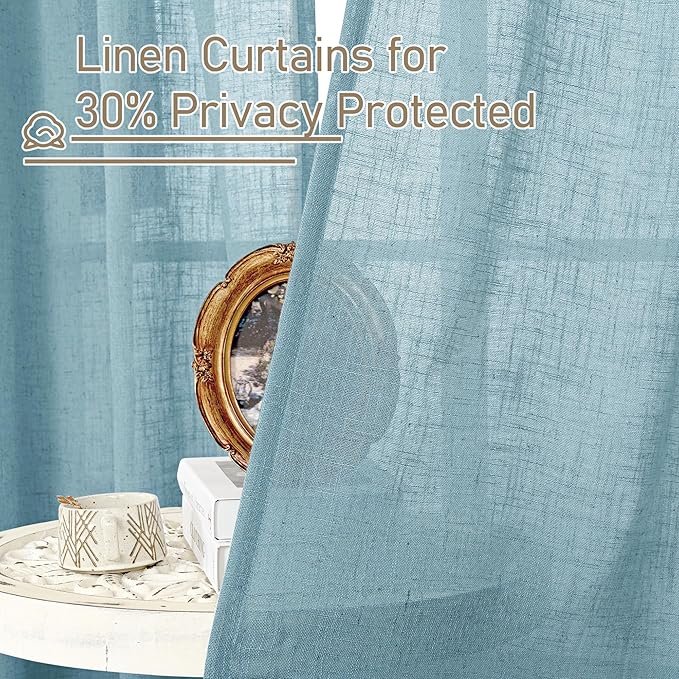 LAMIT Stone Blue Linen Curtains 54 Inch Length 2 Panels, Light Filtering Panels - Image 5