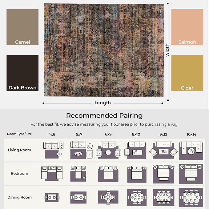 Kokia Abstract Area Rugs Washable Indoor 6x9 Rug Boho Distressed Retro Low Pile - Image 3
