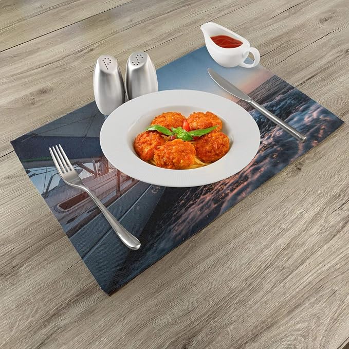 Ambesonne Nautical Place Mats Set of 4, Sail Boat in The Sea Waves Toward - Image 2