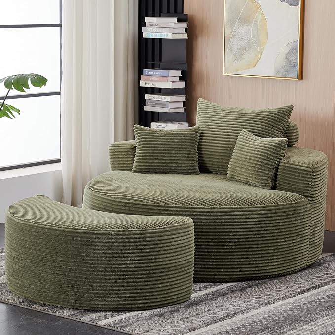 55.11" W Oversized Round Chaise Lounge Chair, Deep Seat Corduroy Cloud by HomePage
