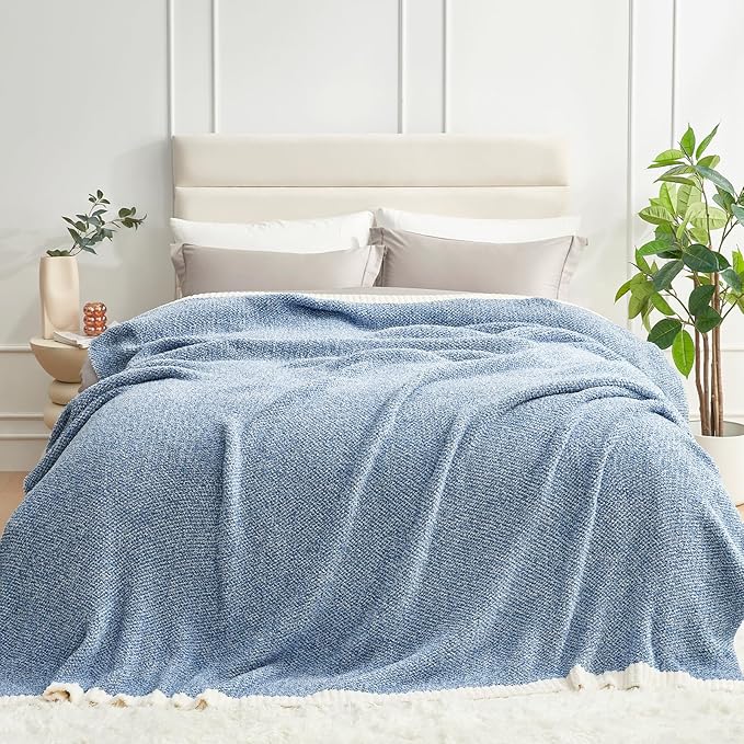 Snuggle Sac Heather Blue Bed Blanket Oversized Twin XL 66x90, Super Soft Warm - Image 3