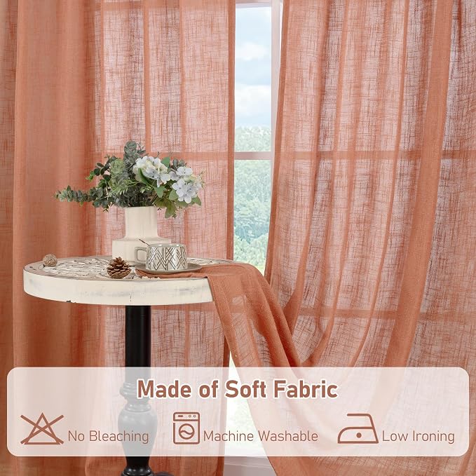 LAMIT Light Filtering Linen Curtains 68 inches Long - Image 8